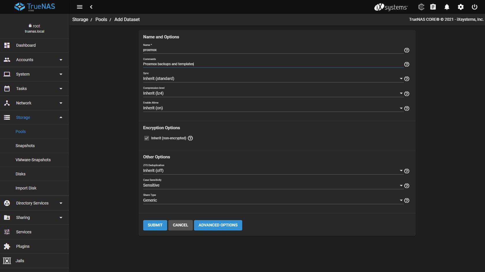 Add dataset to pool settings