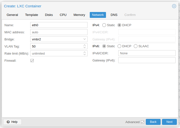 Configure container network connection