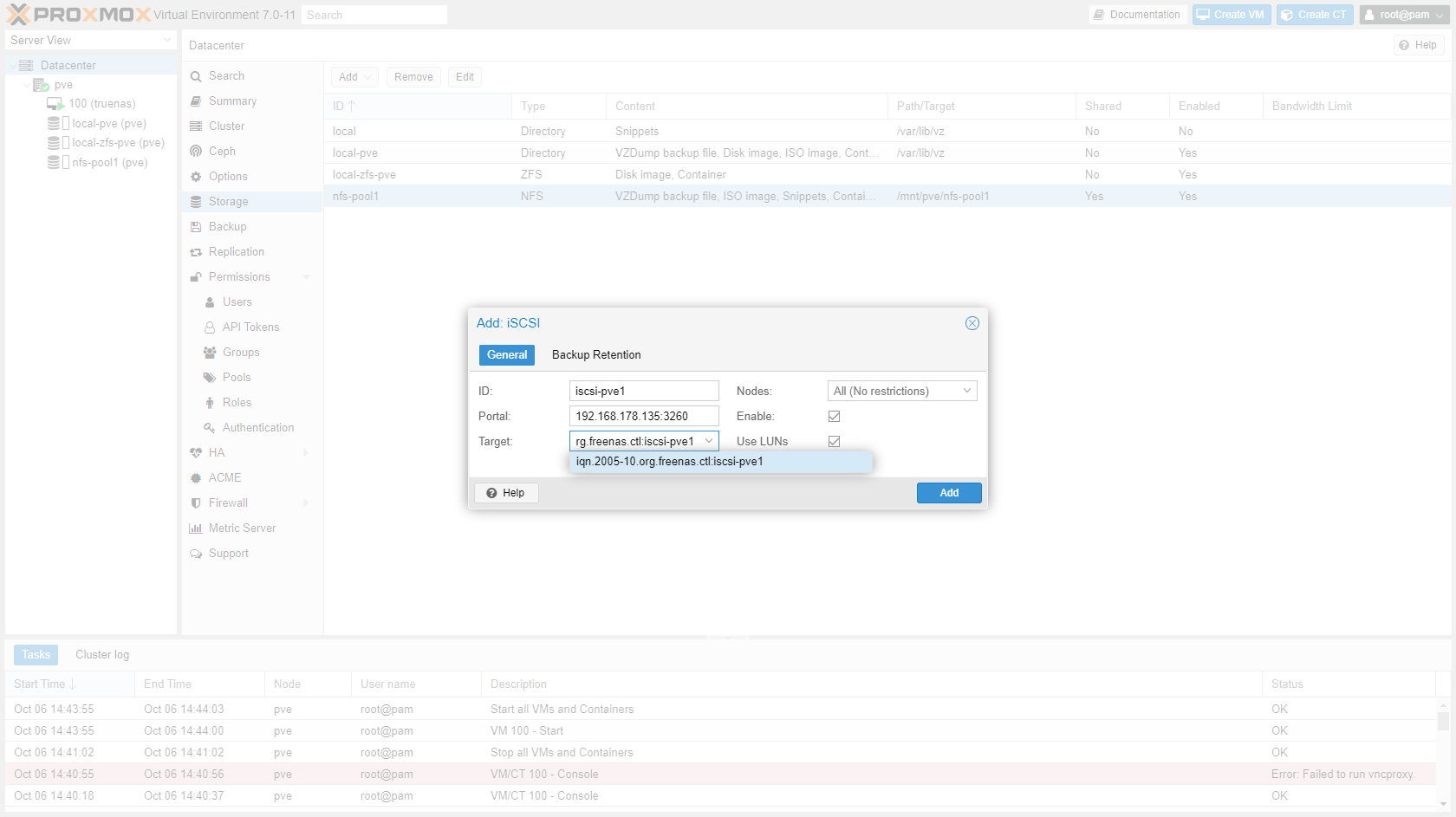 Enter iSCSI storage details