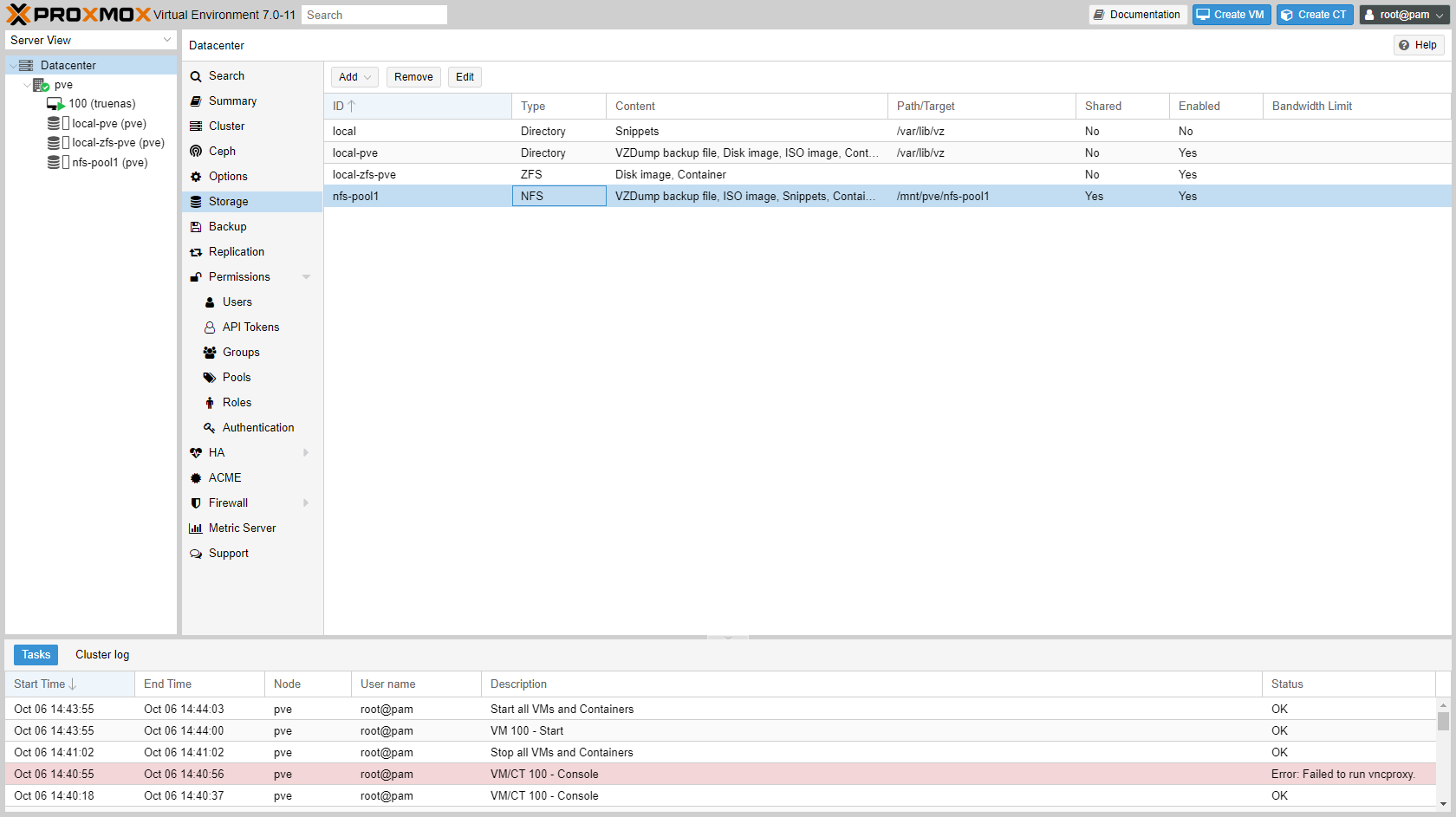 NFS pool available in Proxmox