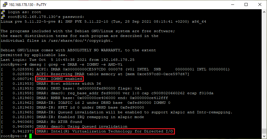 dmesg | grep -e DMAR -e IOMMU -e AMD-Vi