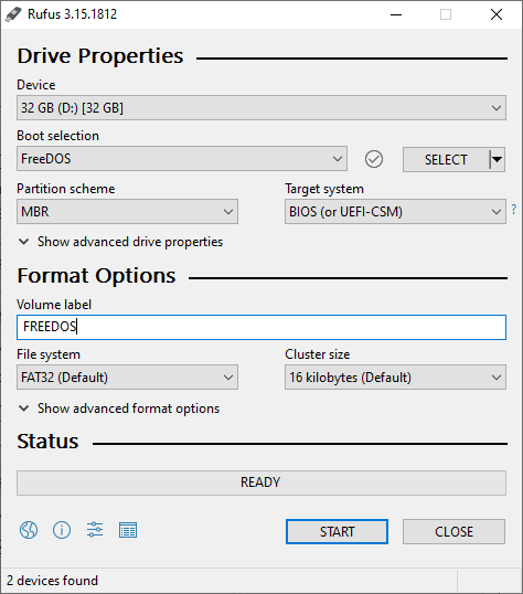 Rufus FreeDos bootable usb drive