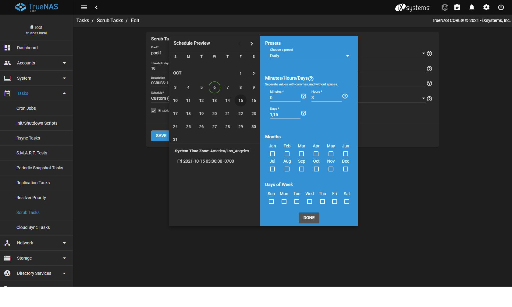 Scrub tasks schedule