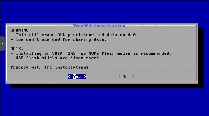 TrueNas installation disk warning