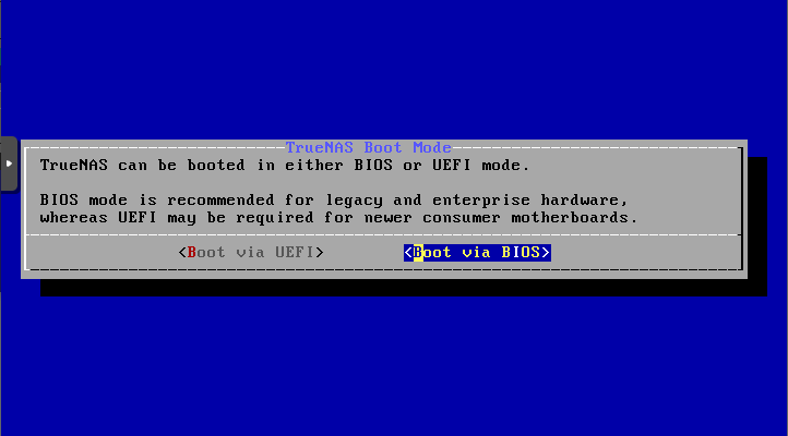 TrueNas installation boot type