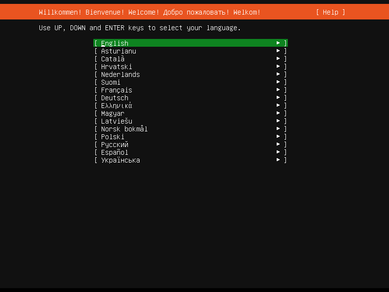 List of language for Ubuntu. I'll choose English