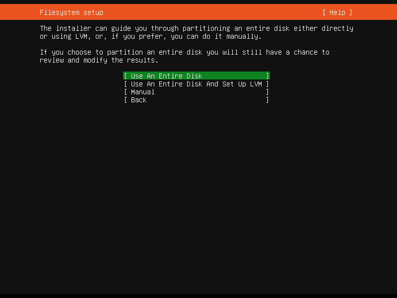 Select to use the entire disk for Ubuntu installation.